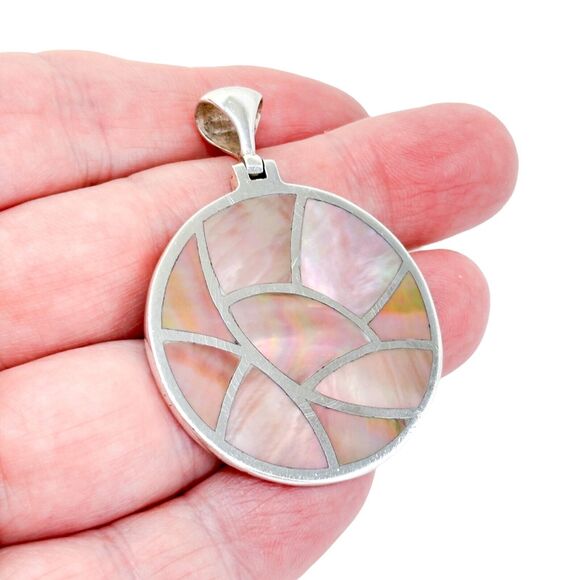 Vintage Sterling Silver 925 Mother of Pearl Inlay Pendant - Picture 1 of 7